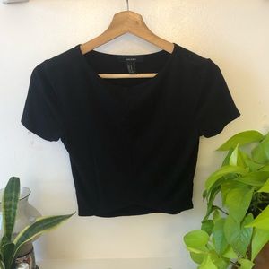 Black Ribbed F21 Crop Tee
